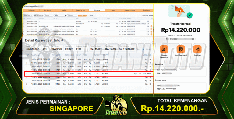 JACKPOT KEMENANGAN TOGEL PETANITOTO