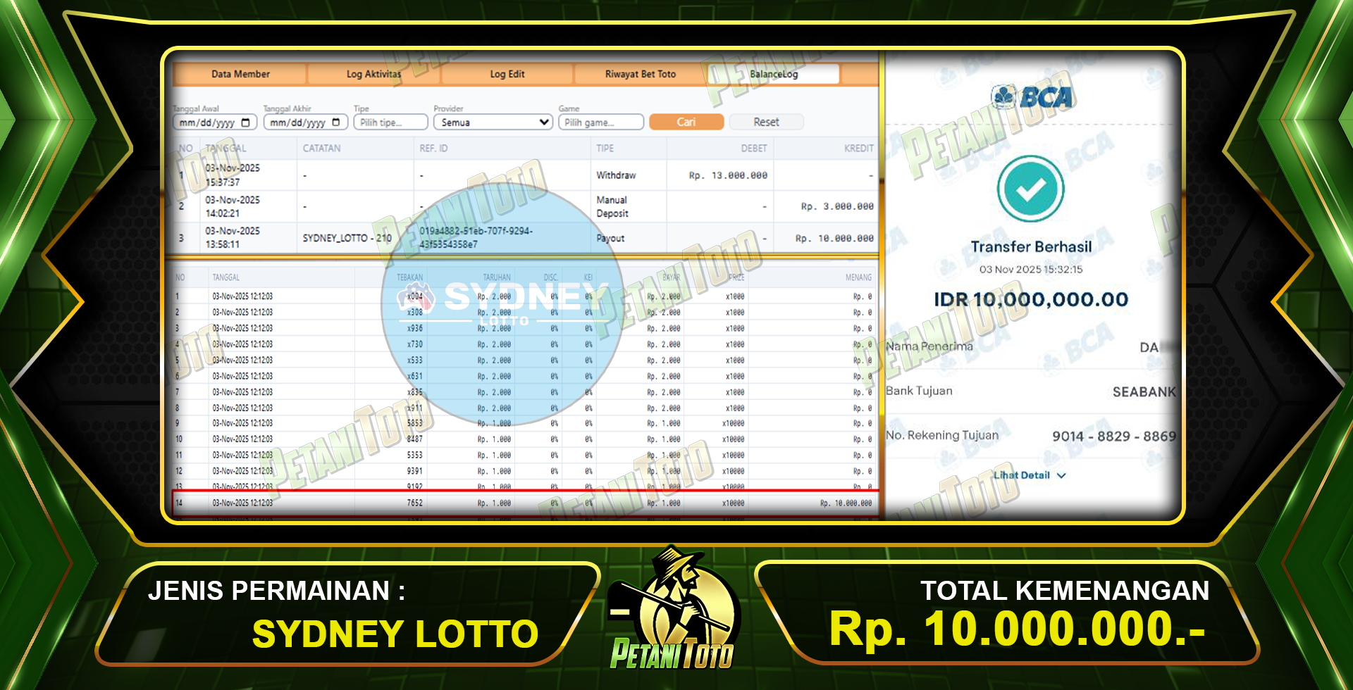 BUKTI CUAN SYDNEY PETANITOTO