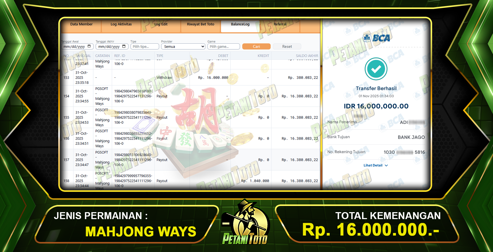 MAHJONG PETANTOTO MUDAH JACKPOT