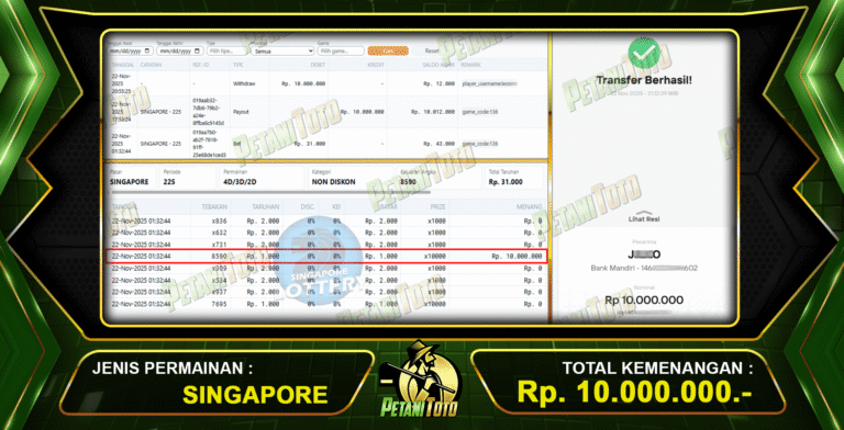 JACKPOT SINGAPORE DI PETANITOTO
