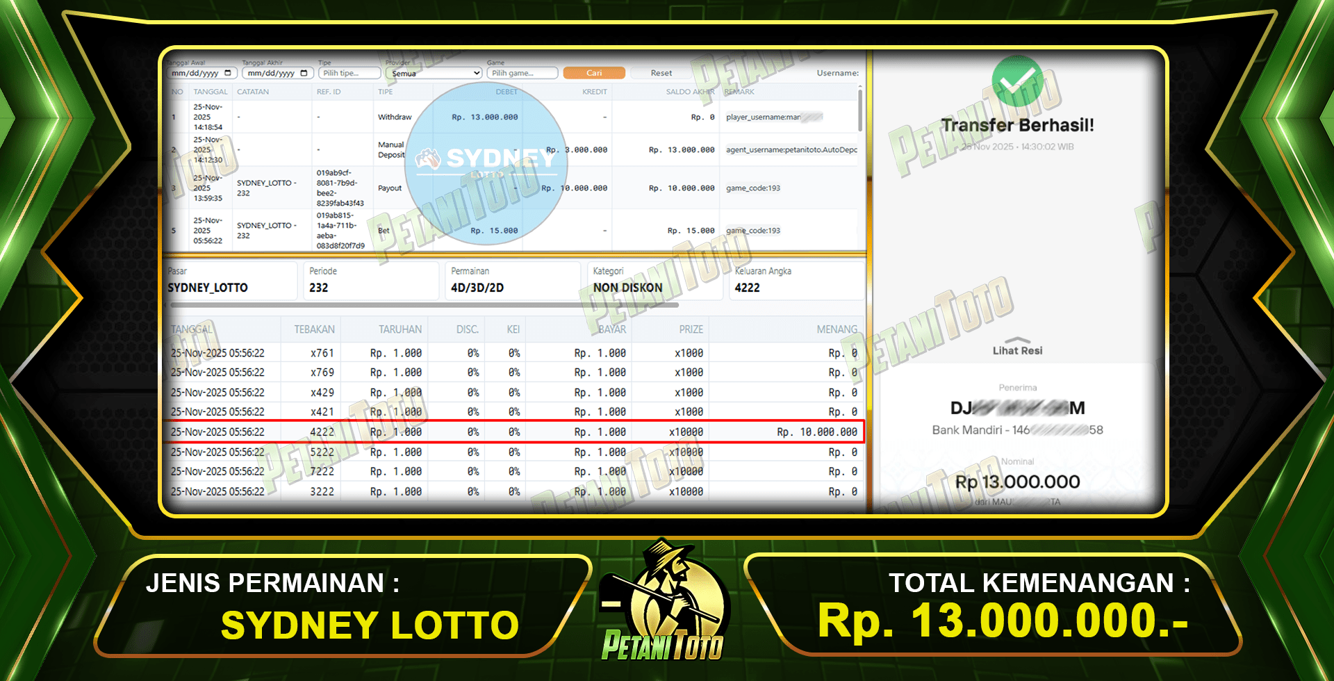 
BUKTI SDYNEY LOTTO PETANITOTO