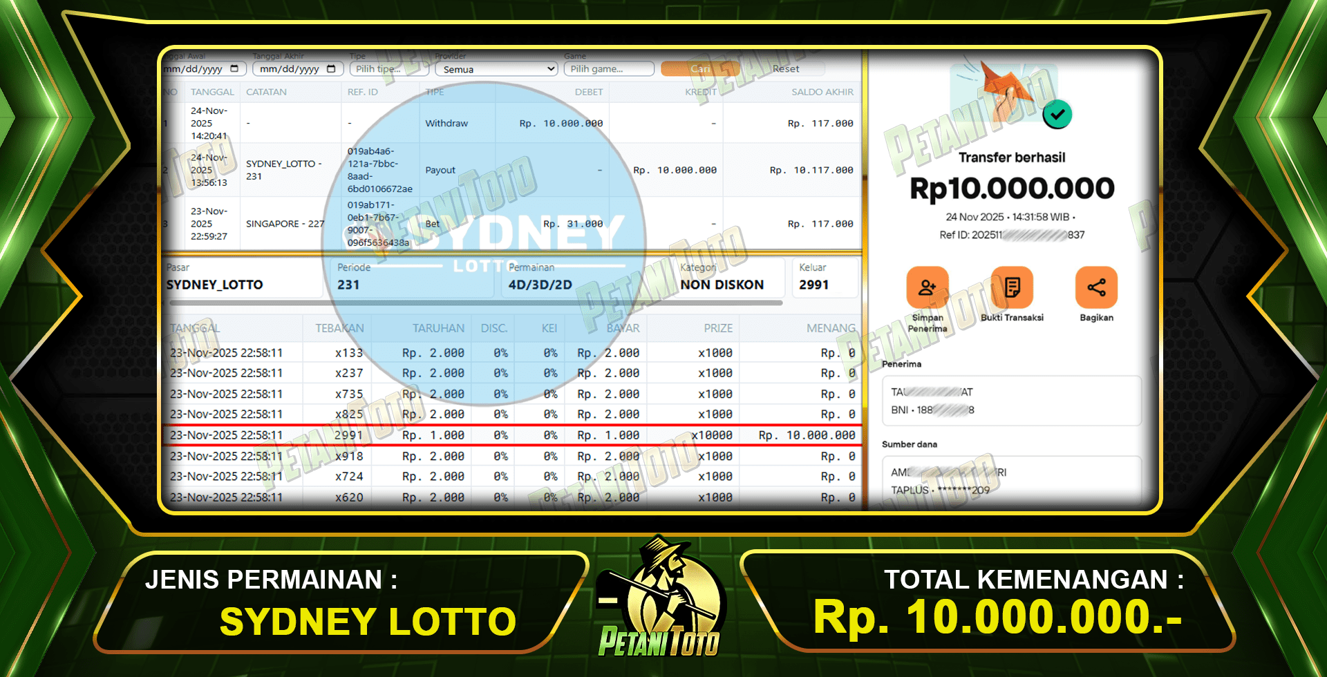 BUKTI SYDNEY LOTTO PETANITOTO