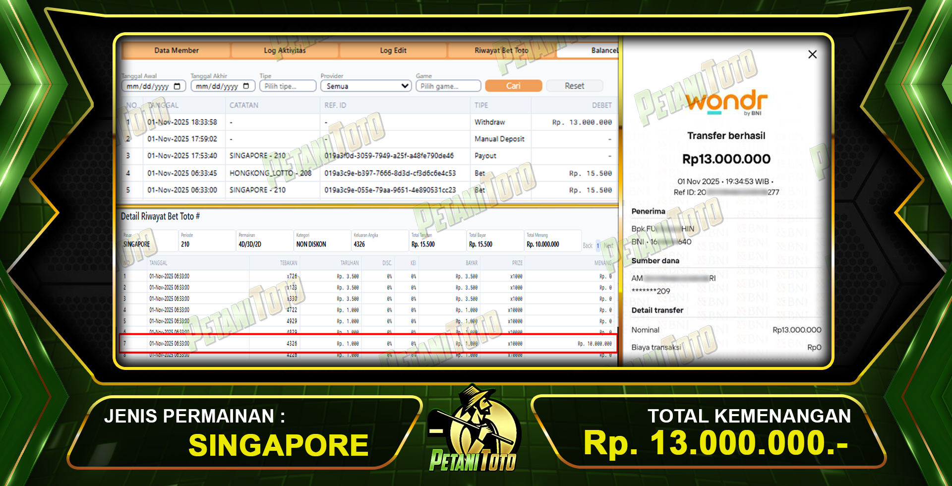 KEMENANGAN KELUARAN SGP PETANITOTO