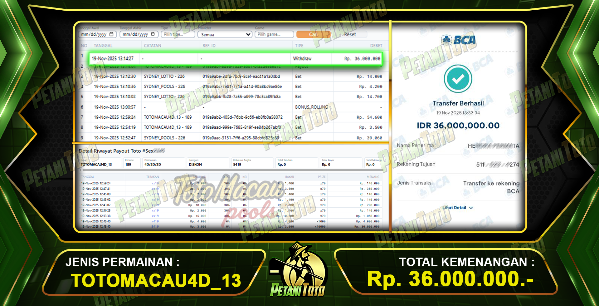 JACKPOT KEMENANGAN TOTOMACAU PETANITOTO