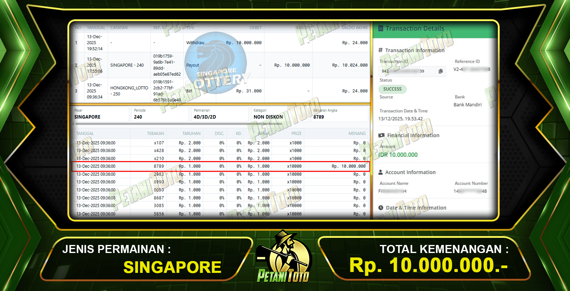 DIJAMIN TOGEL SINGAPORE PETANITOTO