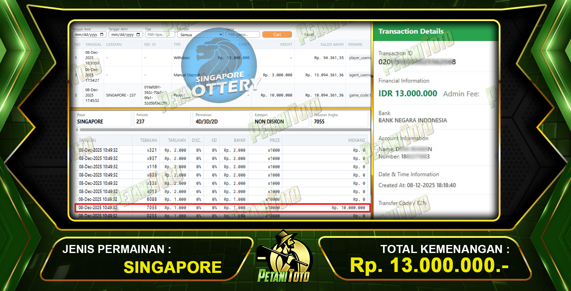 CUAN SINGAPORE PETANITOTO 