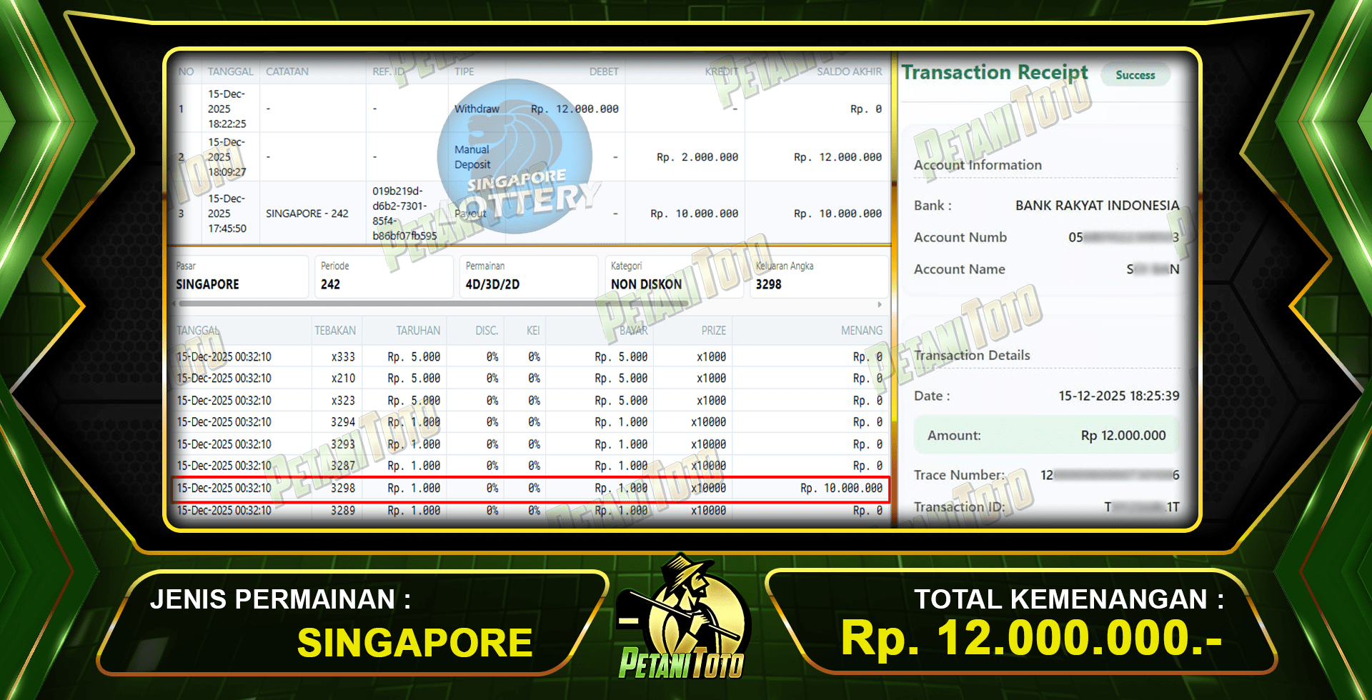 PUAS DENGAN SINGAPORE PETANITOTO