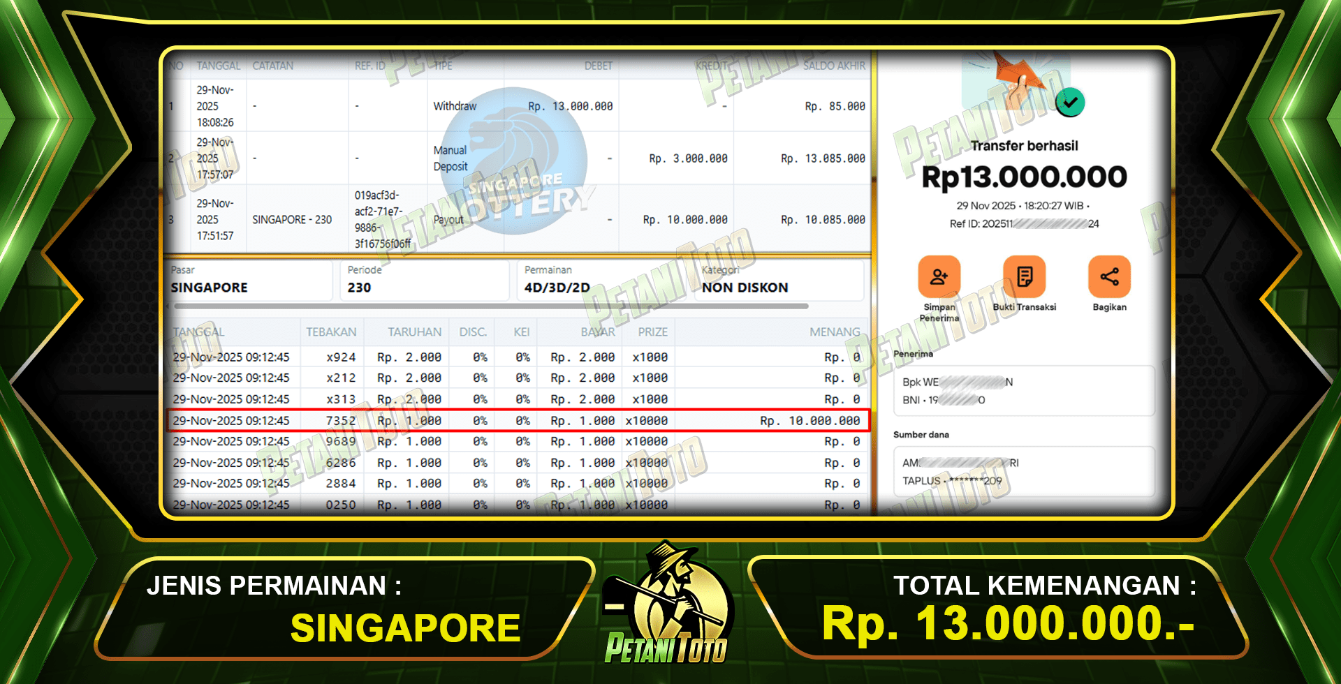 JP SINGAPORE DIBAYAR PETANITOTO