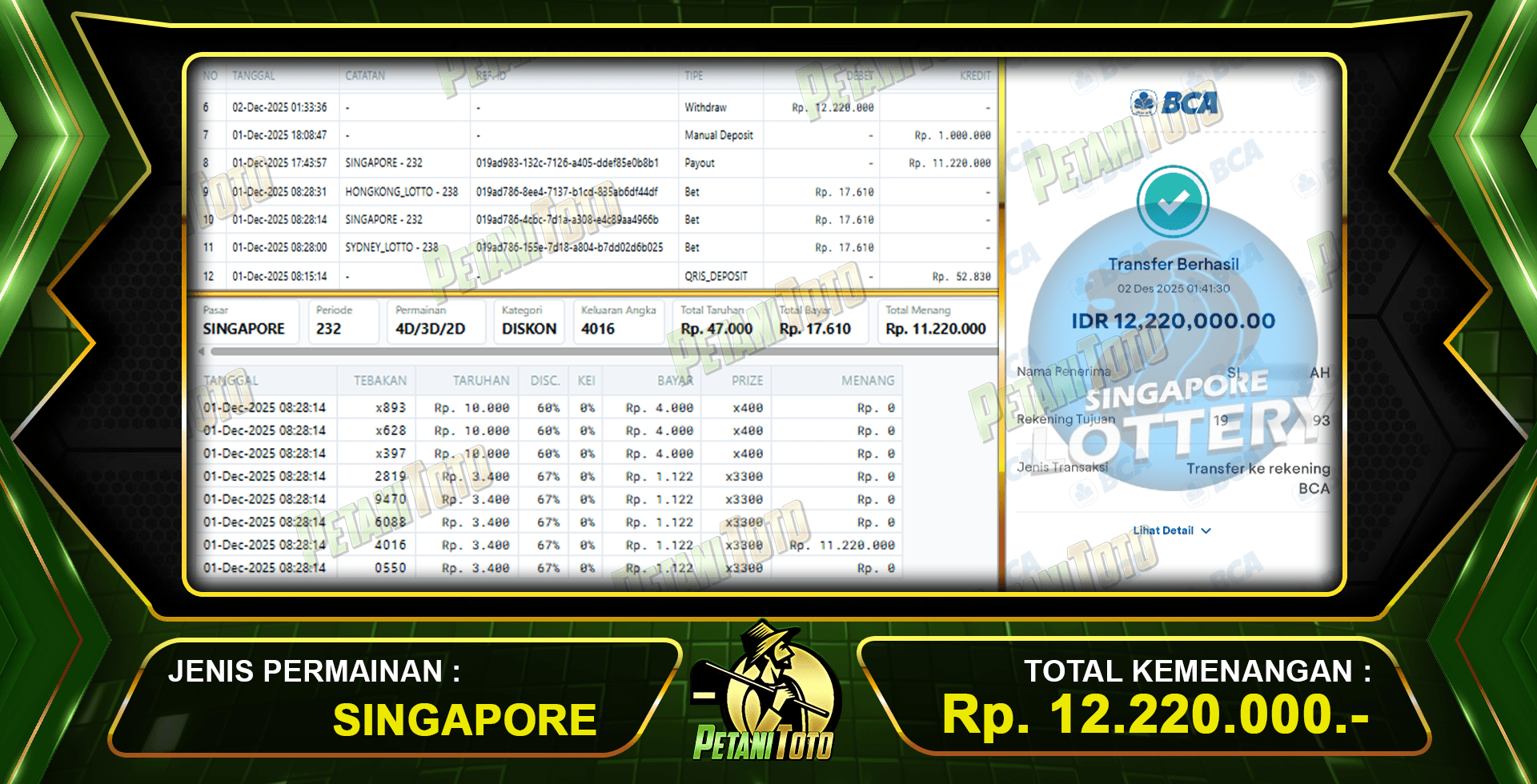 CUAN SINGAPORE PETANITOTO
