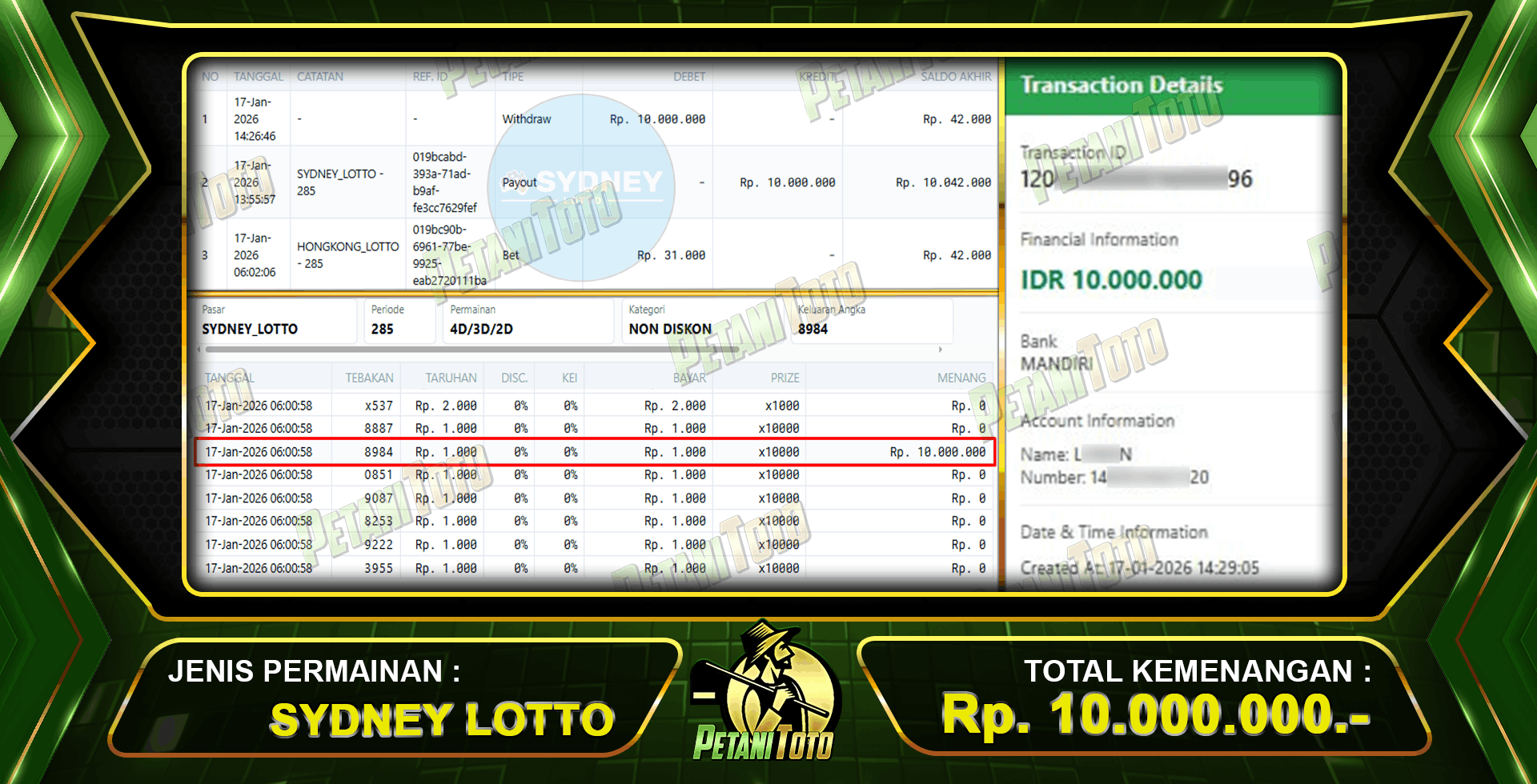 CUAN BANGET SYDNEY PETANITOTO