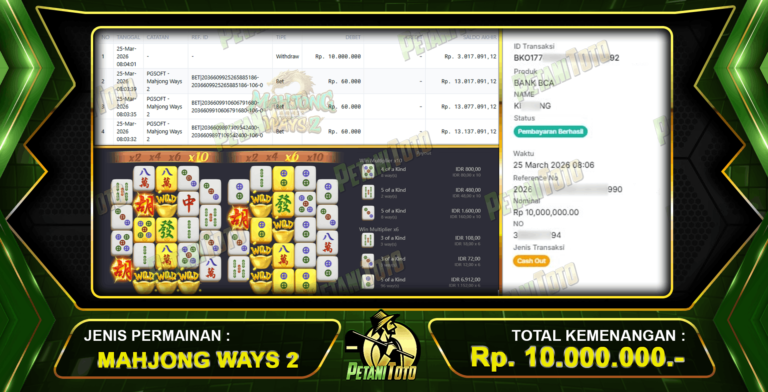PEMBAYARAN SLOT MAHJONG PETANITOTO