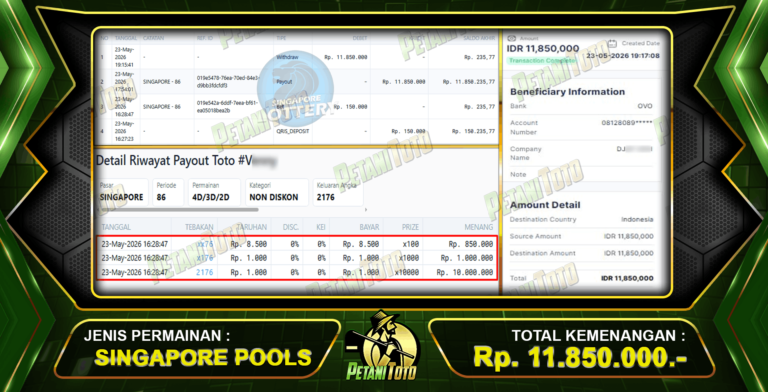 KEMENANGAN TOGEL SINGAPORE PETANITOTO